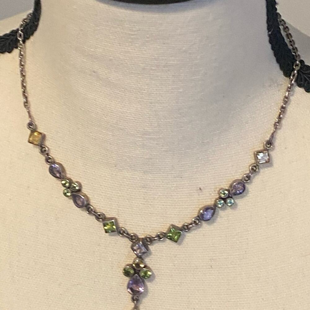 NICKY BUTLER Vintage Sterling Silver Necklace Amethyst Peridot Citrine